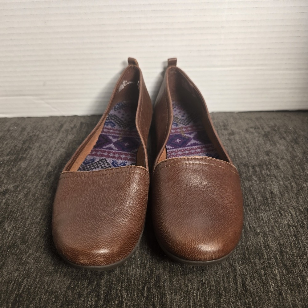 BareTraps Wisk Brown Leather‎ Flats Womens 7M Slip On Comfort Shoes B1F14-10514